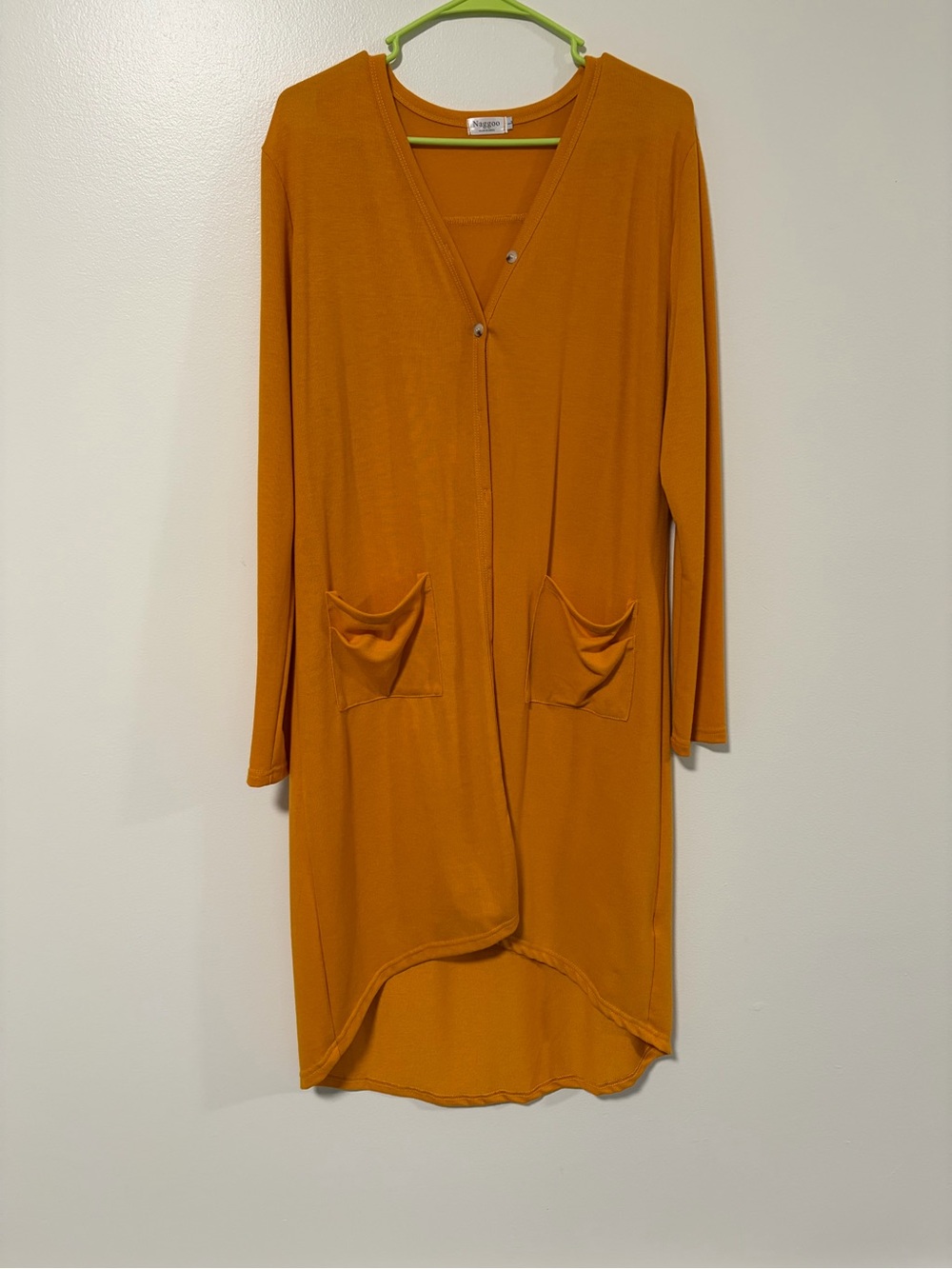 Long Sleeve Open Front Tunic Dress in Mustard